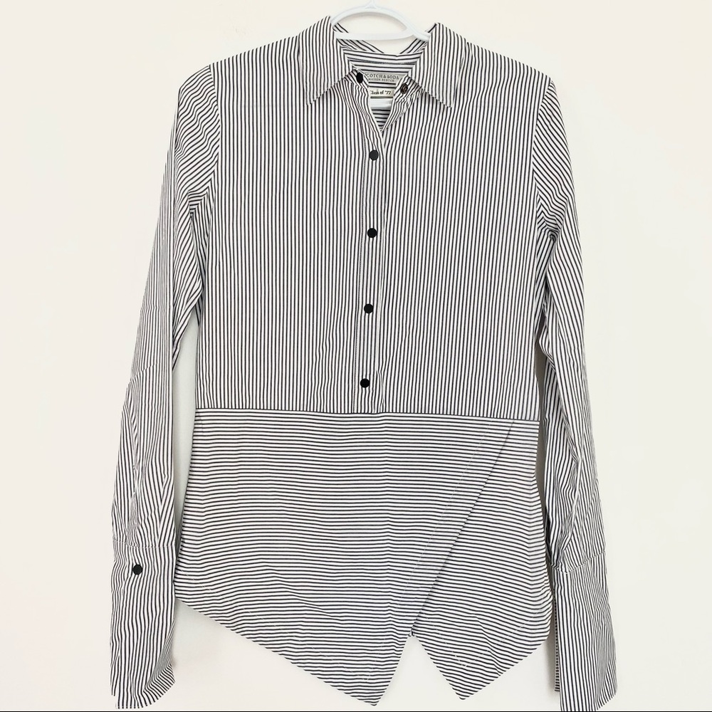 SCOTCH & SODA Asymmetric Striped Shirt Snap Buttons Small
